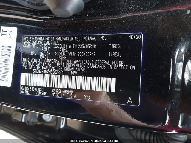 2021 TOYOTA HIGHLANDER XLE VIN: 5TDHZRBH7MS067861