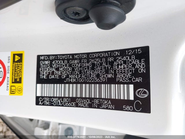 JTHBK1GG1G2236391 Lexus ES 350