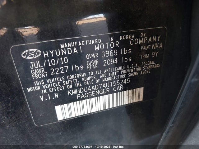 2010 HYUNDAI ELANTRA GLS VIN: KMHDU4AD7AU155245