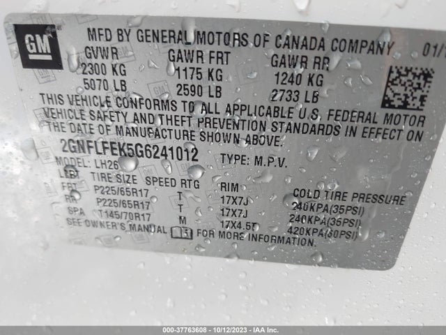 Chevrolet EQUINOX LT 2016 2GNFLFEK5G6241012 Image 9