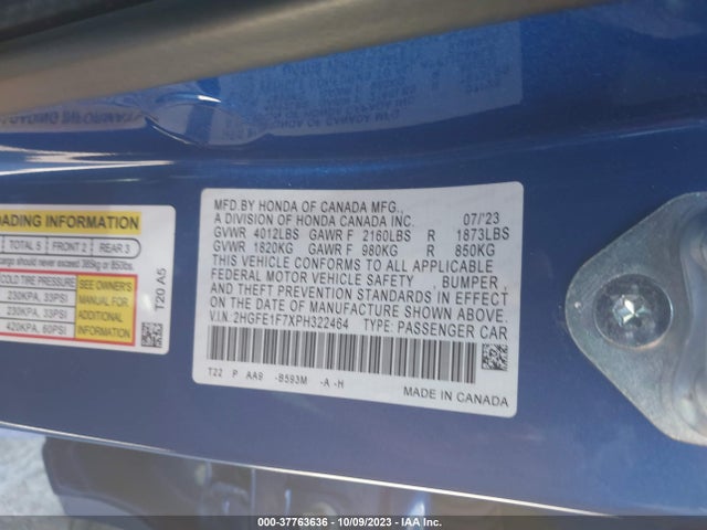 Honda Civic Sedan Ex 2023 2HGFE1F7XPH322464 Image 9