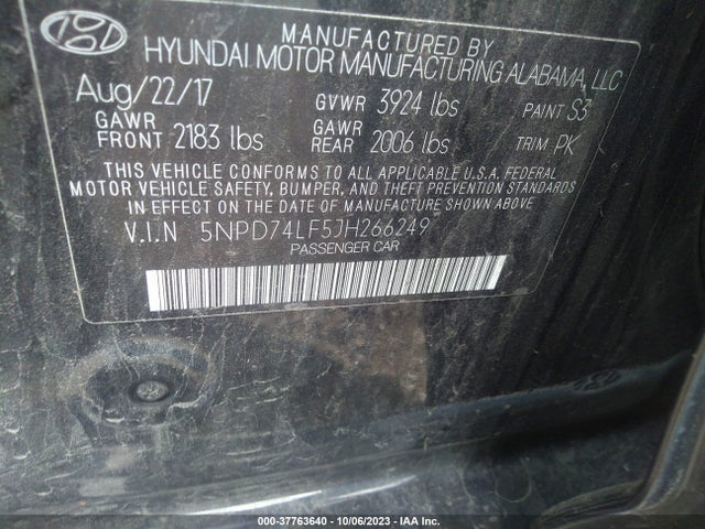2018 HYUNDAI ELANTRA SE VIN: 5NPD74LF5JH266249