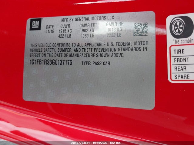 Chevrolet Camaro 1lt 2016 1G1FB1RS3G0137175 Image 9
