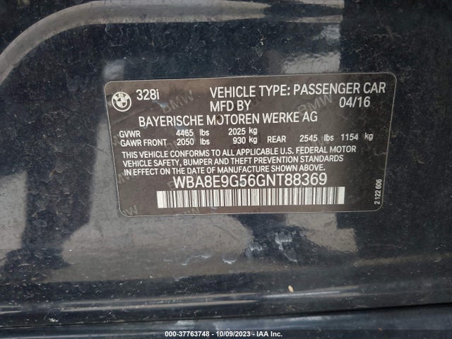 2016 BMW 3 SERIES 328I VIN: WBA8E9G56GNT88369