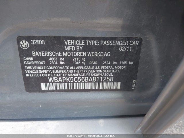 2011 BMW 3 SERIES 328I XDRIVE VIN: WBAPK5C56BA811258