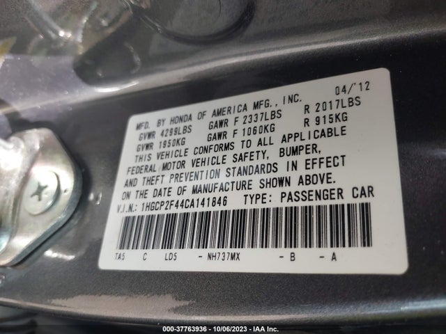 2012 HONDA ACCORD SDN LX PREMIUM VIN: 1HGCP2F44CA141846