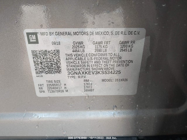 Chevrolet EQUINOX LT 2019 3GNAXKEV3KS534225 Image 9