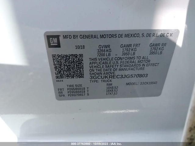 2018 CHEVROLET SILVERADO 1500 LT VIN: 3GCUKREC3JG570803