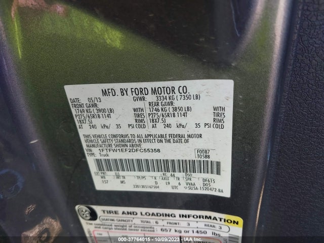2013 FORD F-150 XL/XLT/FX4/LARIAT VIN: 1FTFW1EF2DFC55358