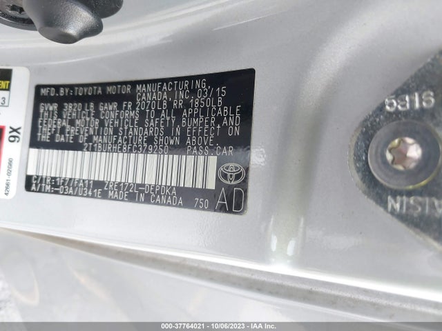 2015 TOYOTA COROLLA L/LE/S/S PLUS/LE PLUS VIN: 2T1BURHE8FC379250