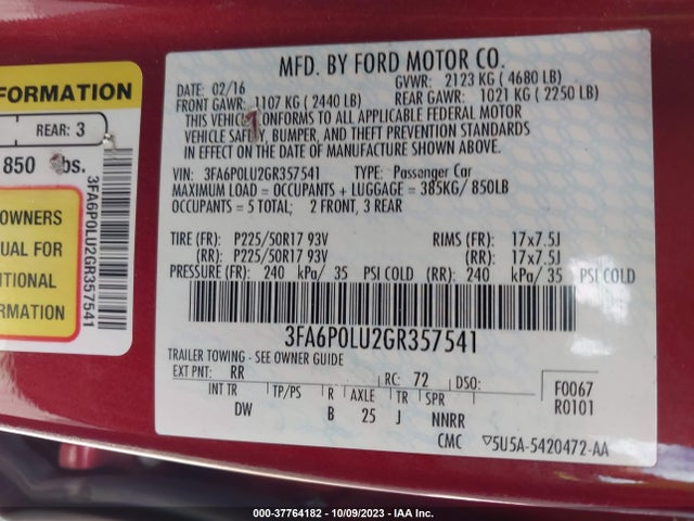 Ford Fusion Se Hybrid 2016 3FA6P0LU2GR357541 Image 9