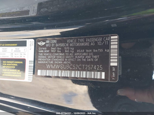 2012 MINI COOPER HARDTOP WMWSU3C52CT257425 Photo 8