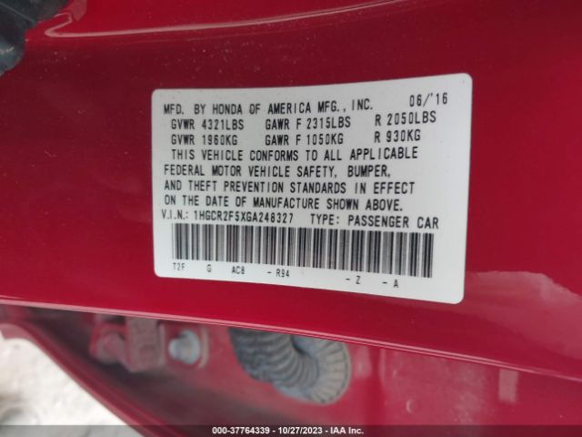 1HGCR2F5XGA248327 Honda Accord Sport
