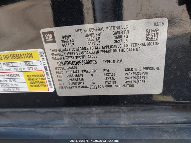 GMC Acadia Sle-1 2015 1GKKRNED8FJ309505 Image 9