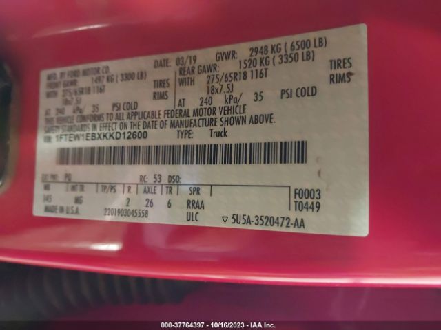 1FTEW1EBXKKD12600 Ford F-150 Xl/xlt