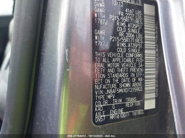 37764413 :رقم المزاد ، JN8AF5MVXDT215903 vin ، 2013 Nissan Juke Sl مزاد بيع
