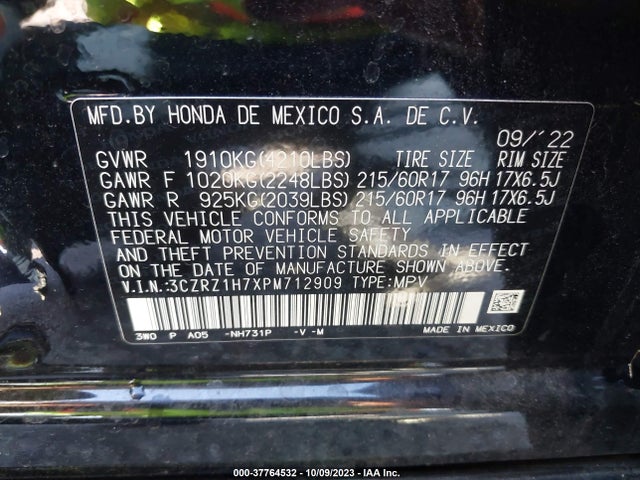 Honda Hr-v Ex-l 2023 3CZRZ1H7XPM712909 Image 9