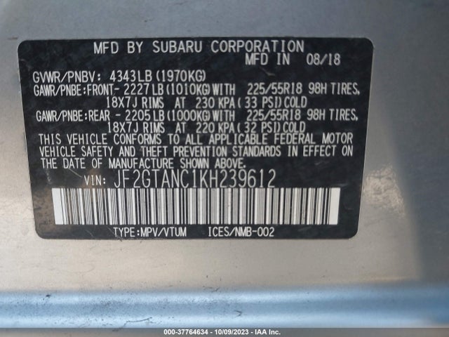 Subaru Crosstrek Limited 2019 JF2GTANC1KH239612 Image 9