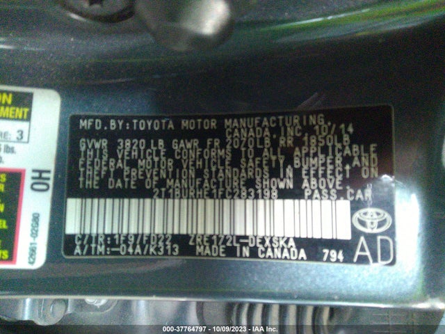 2015 TOYOTA COROLLA L/LE/S/S PLUS/LE PLUS VIN: 2T1BURHE1FC283198