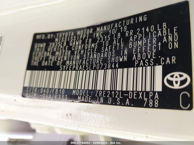 2020 TOYOTA COROLLA LE VIN: 5YFEPRAE5LP073844