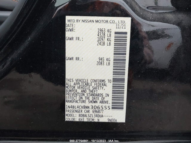 2022 NISSAN ALTIMA 2.5 SR VIN: 1N4BL4CV8NN306555