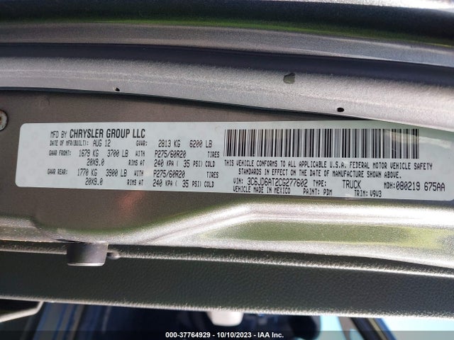 2012 RAM 1500 ST VIN: 3C6JD6AT2CG277602