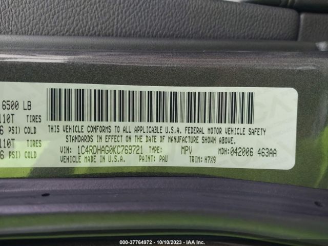 1C4RDHAG0KC769721 Dodge Durango Sxt Rwd