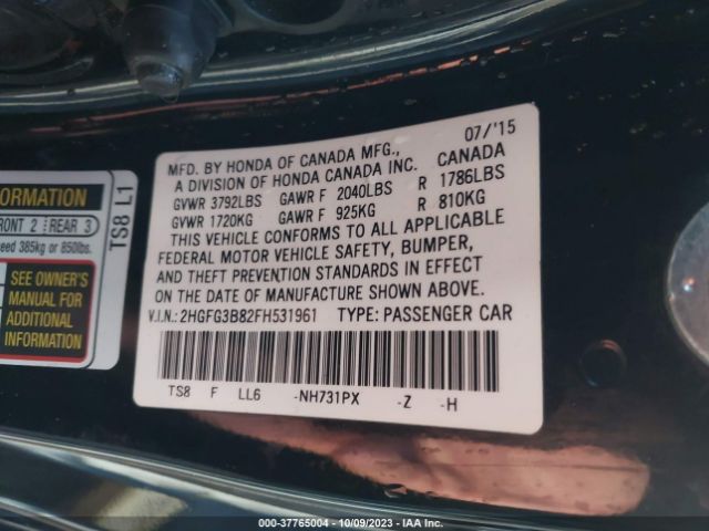 2HGFG3B82FH531961 Honda Civic Coupe Ex
