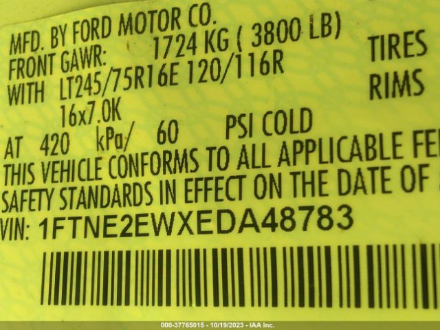 1FTNE2EWXEDA48783 Ford Econoline Cargo Van Commercial/recreational