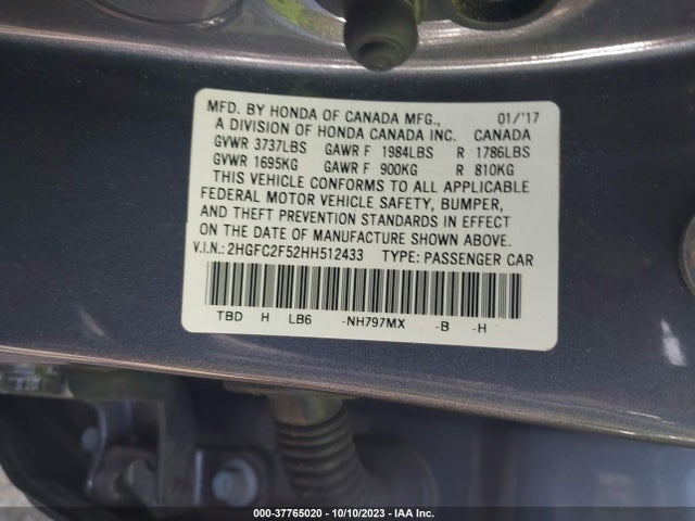 Honda Civic Lx 2017 2HGFC2F52HH512433 Image 9