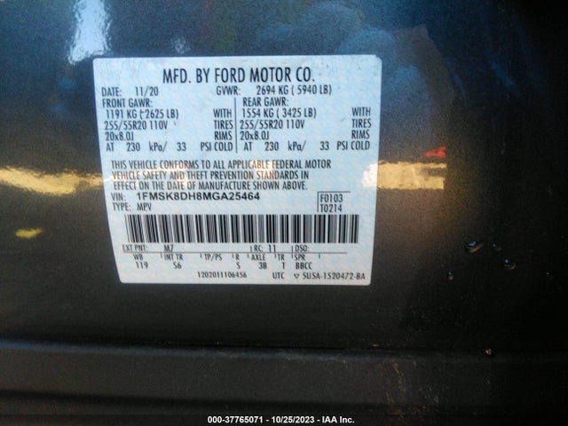 2021 FORD EXPLORER XLT VIN: 1FMSK8DH8MGA25464