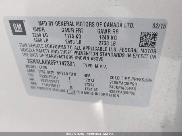 Chevrolet EQUINOX LS 2015 2GNALAEK6F1147391 Image 9