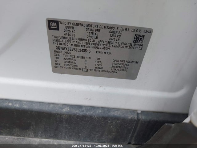 Chevrolet EQUINOX LT 2018 3GNAXJEV6JL343515 Image 9