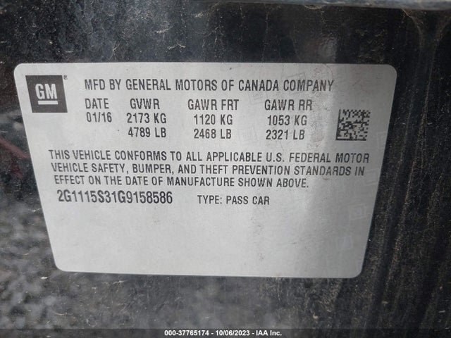 Chevrolet IMPALA LT 2016 2G1115S31G9158586 Image 9