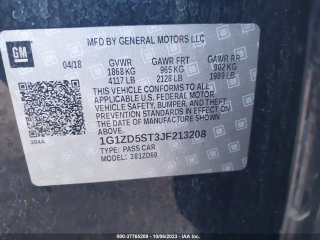 Chevrolet MALIBU LT 2018 1G1ZD5ST3JF213208 Image 9