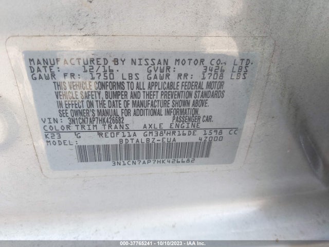 Nissan Versa 1.6 Sv 2017 3N1CN7AP7HK426682 Image 9