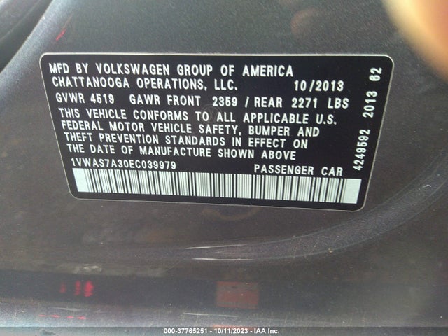 1VWAS7A30EC039979 Volkswagen Passat Wolfsburg Ed
