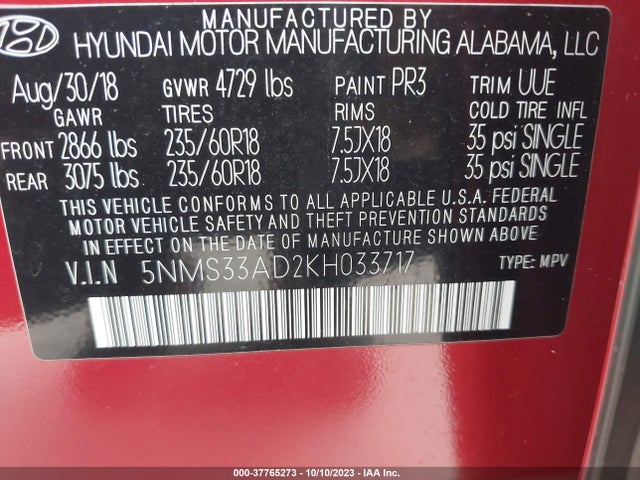 Hyundai Santa Fe Sel Plus 2019 5NMS33AD2KH033717 Image 9