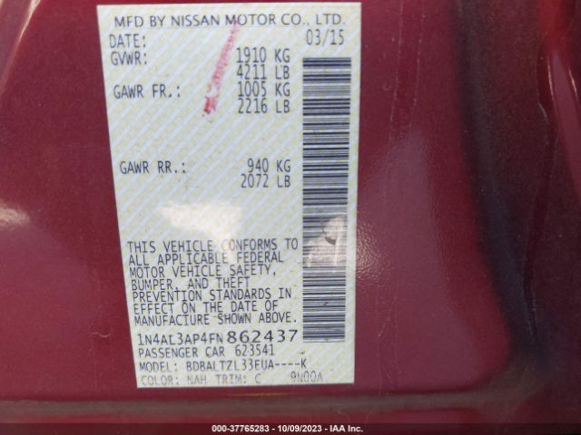 1N4AL3AP4FN862437 Nissan Altima 2.5 Sl