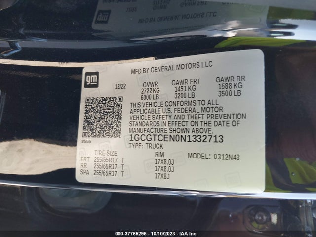 2022 CHEVROLET COLORADO 4WD LT VIN: 1GCGTCEN0N1332713