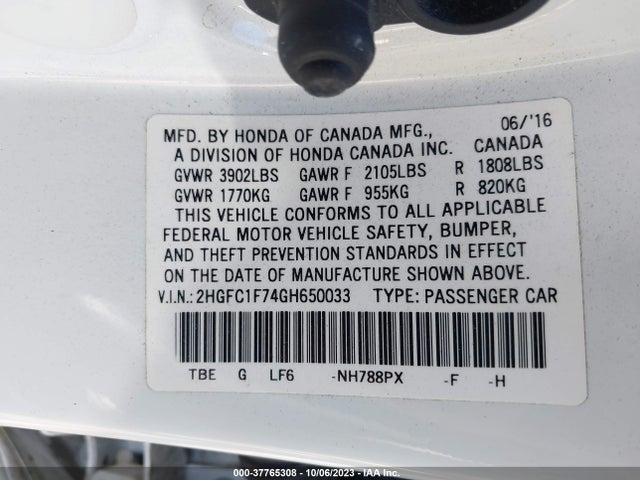 2016 HONDA CIVIC SEDAN EX-L VIN: 2HGFC1F74GH650033