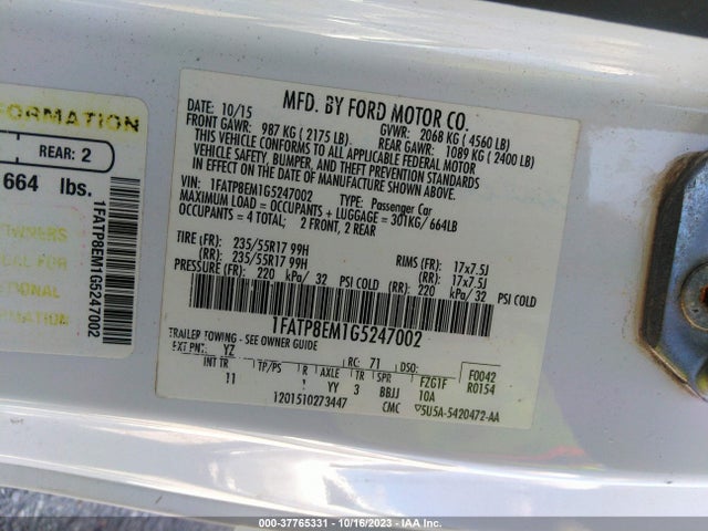 Ford Mustang V6 2016 1FATP8EM1G5247002 Image 9