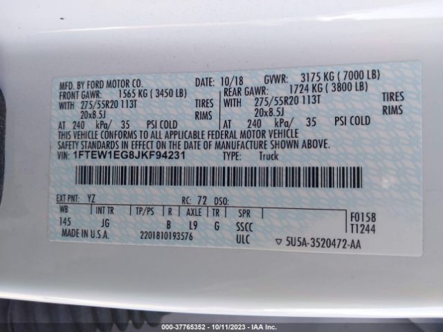 1FTEW1EG8JKF94231 Ford F-150 Xl/xlt/lariat