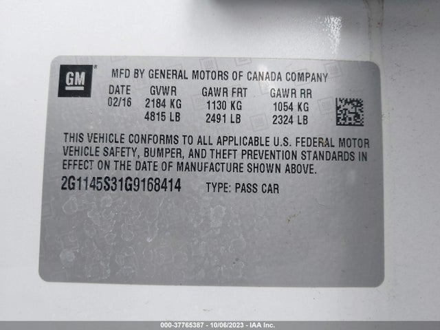Chevrolet IMPALA LTZ 2016 2G1145S31G9168414 Image 9