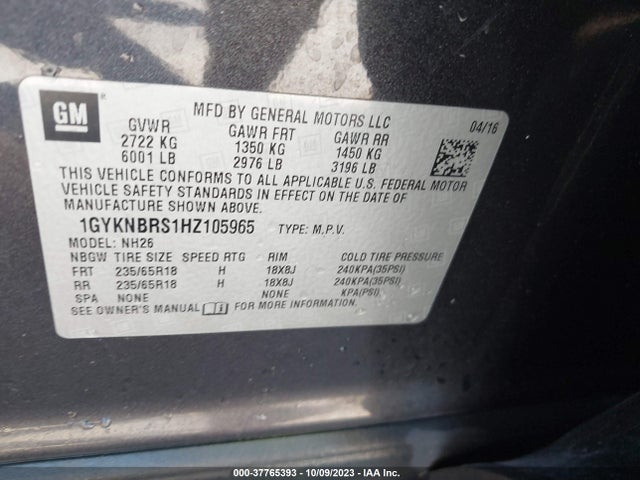 1GYKNBRS1HZ105965 Cadillac XT5 LUXURY