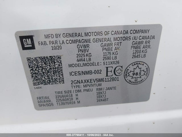Chevrolet EQUINOX LT 2021 2GNAXKEV5M6112801 Image 9
