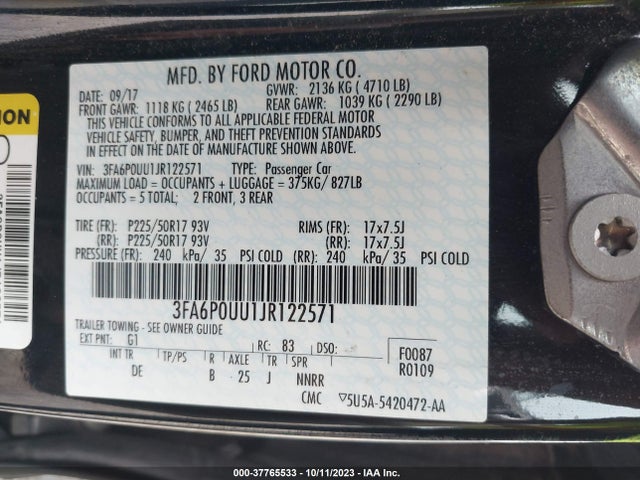 Ford Fusion Hybrid S 2018 3FA6P0UU1JR122571 Image 9