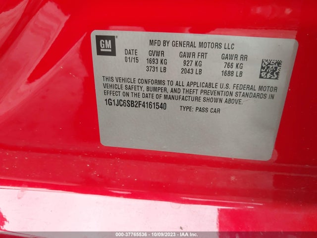 Chevrolet SONIC LT 2015 1G1JC6SB2F4161540 Image 9