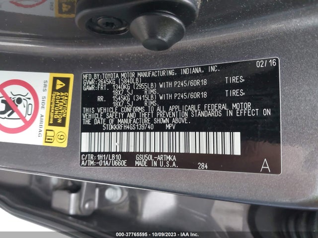 Toyota Highlander Xle 2016 5TDKKRFH4GS139740 Image 9