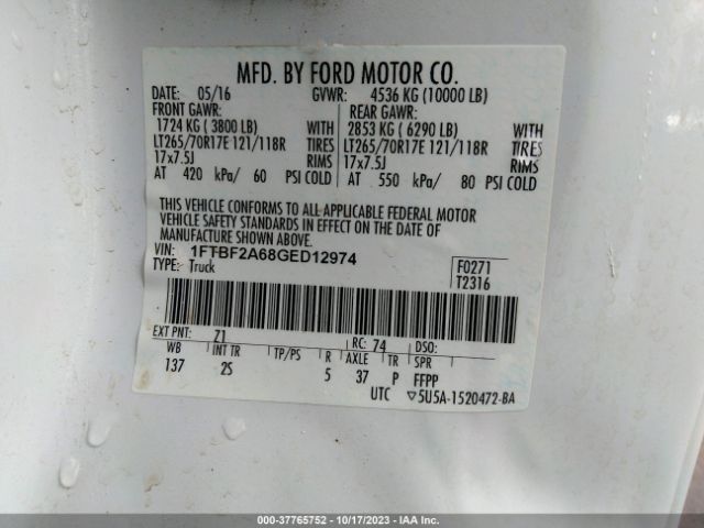 1FTBF2A68GED12974 Ford Super Duty F-250 Srw Xl/xlt